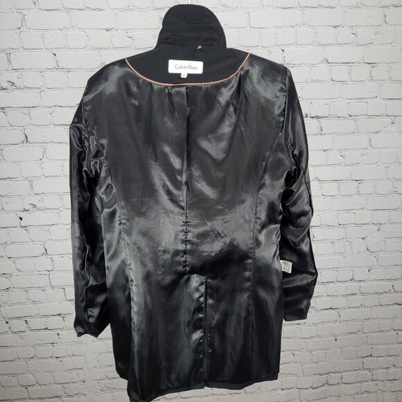 Calvin Klein Black Double Breasted Buttoned Rain Coat Jacket Peacoat Large L - Picture 7 of 16